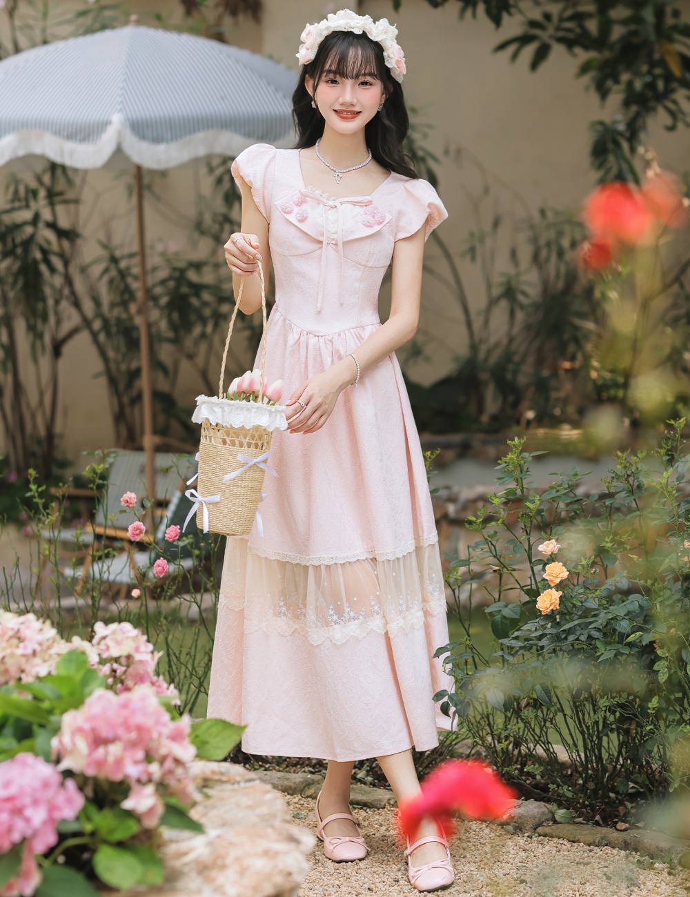 Splice slim tender lady dress lace sweet dress