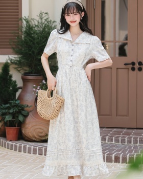 Floral slim long dress retro long dress for women