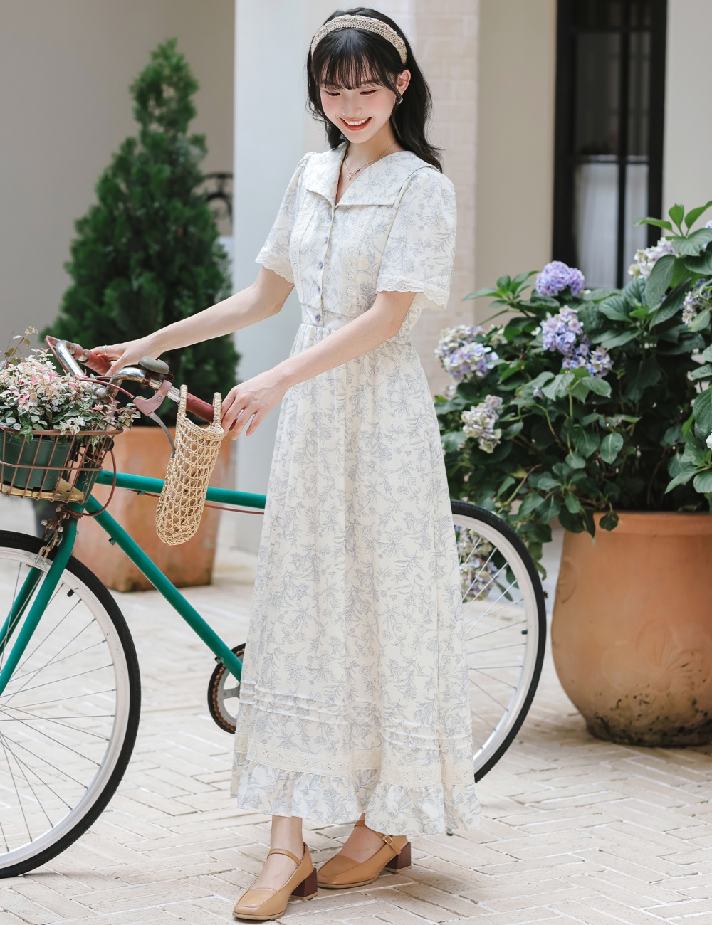 Floral slim long dress retro long dress for women
