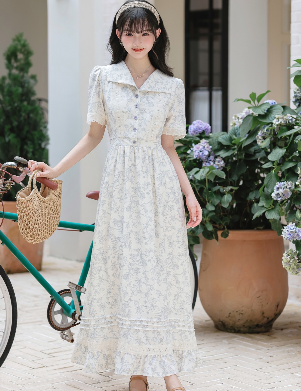 Floral slim long dress retro long dress for women