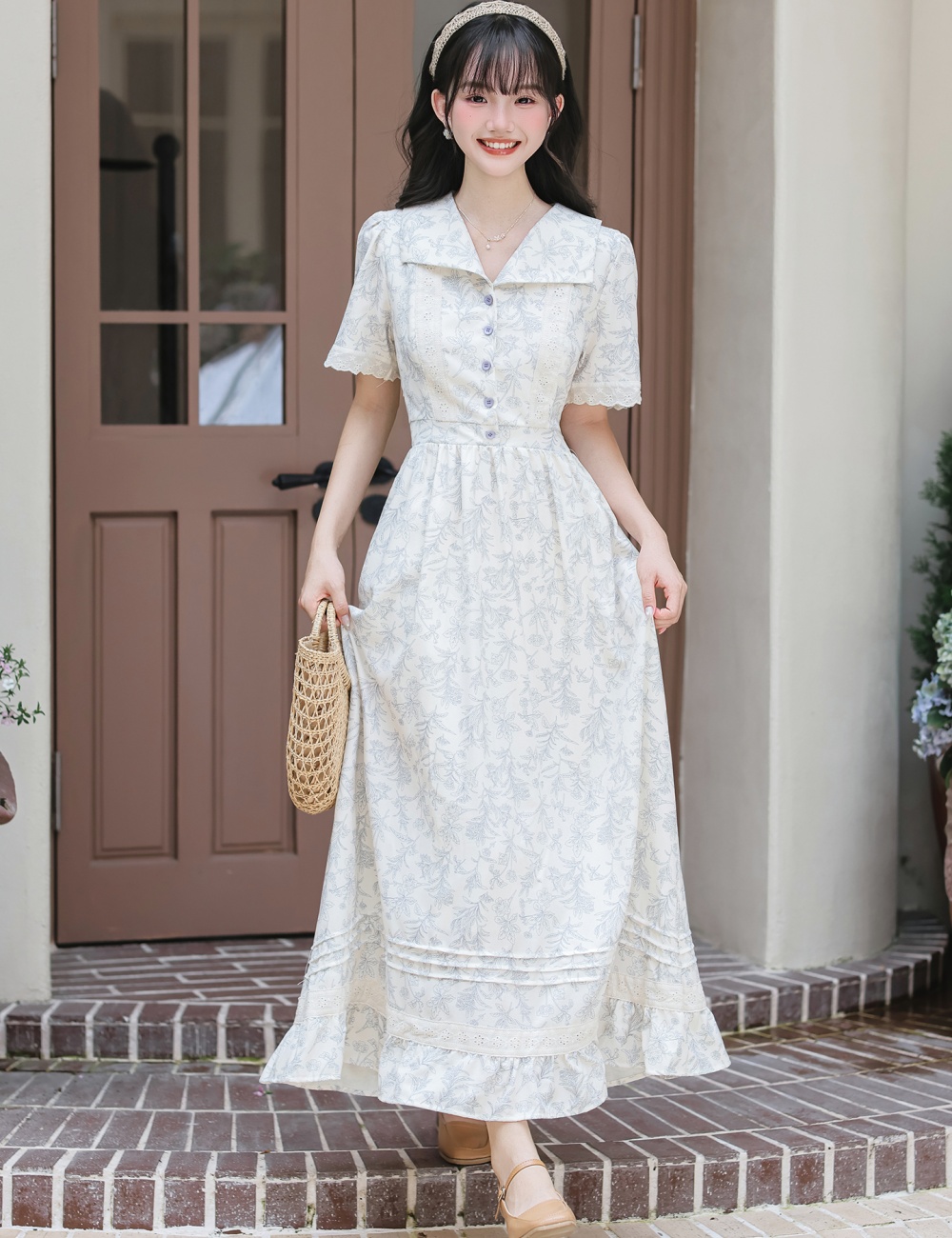 Floral slim long dress retro long dress for women