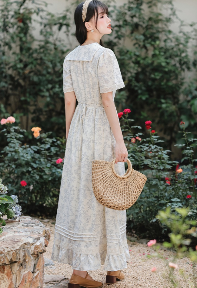 Floral slim long dress retro long dress for women