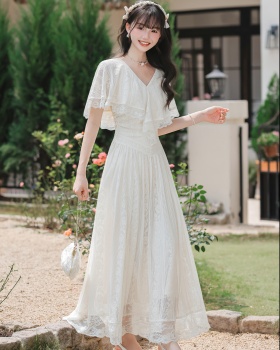 Boats sleeve lace A-line dress for women