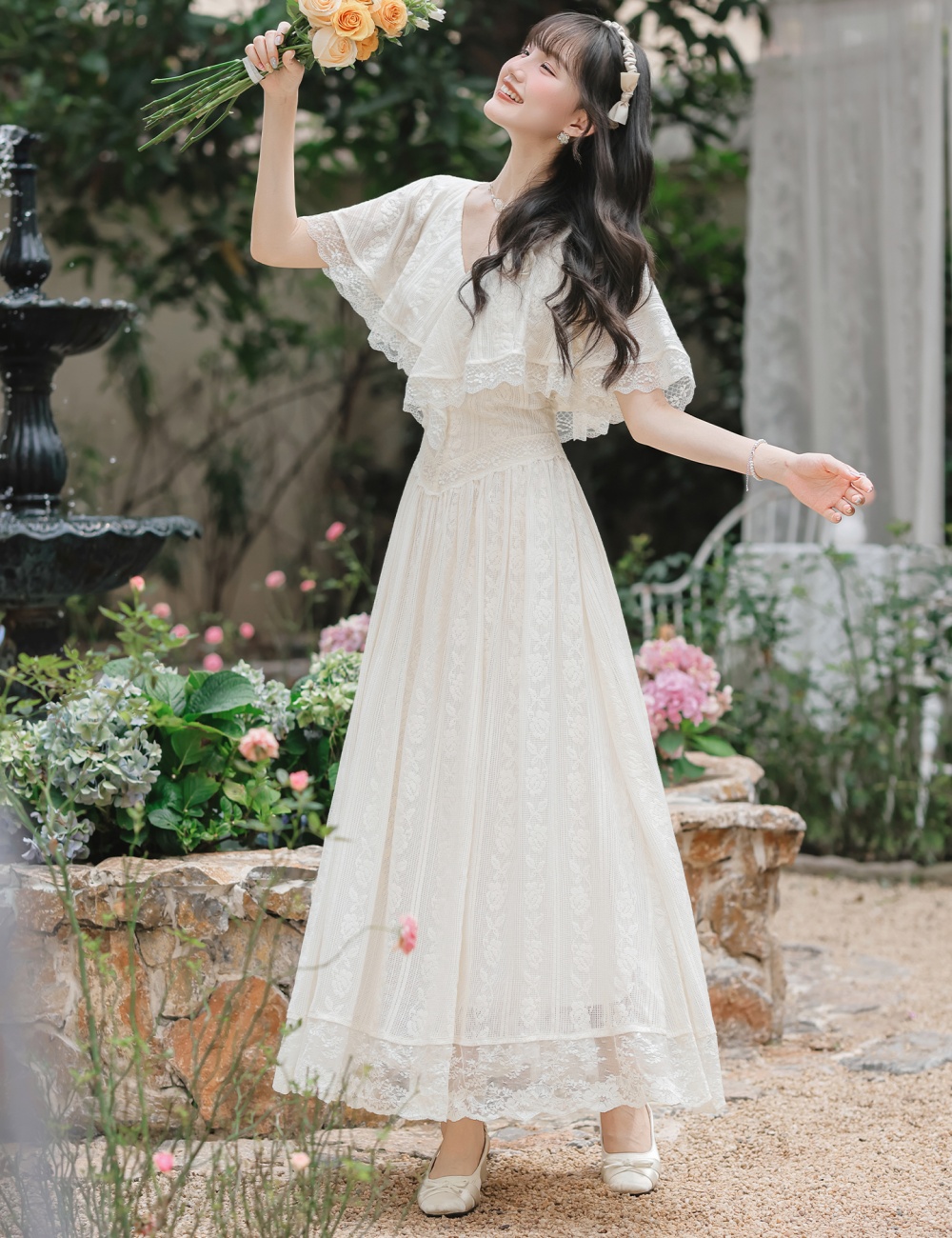 Boats sleeve lace A-line dress for women