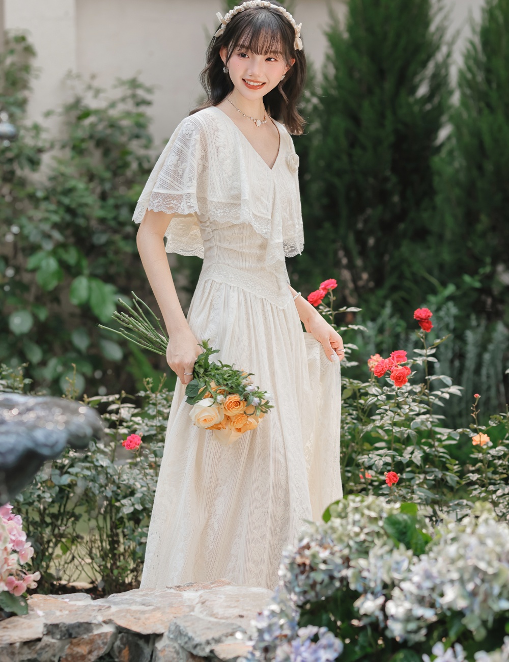 Boats sleeve lace A-line dress for women