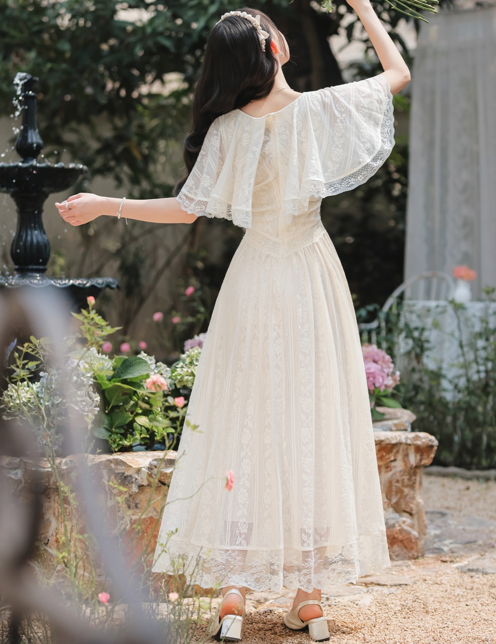 Boats sleeve lace A-line dress for women