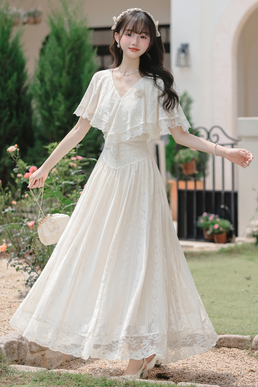 Boats sleeve lace A-line dress for women