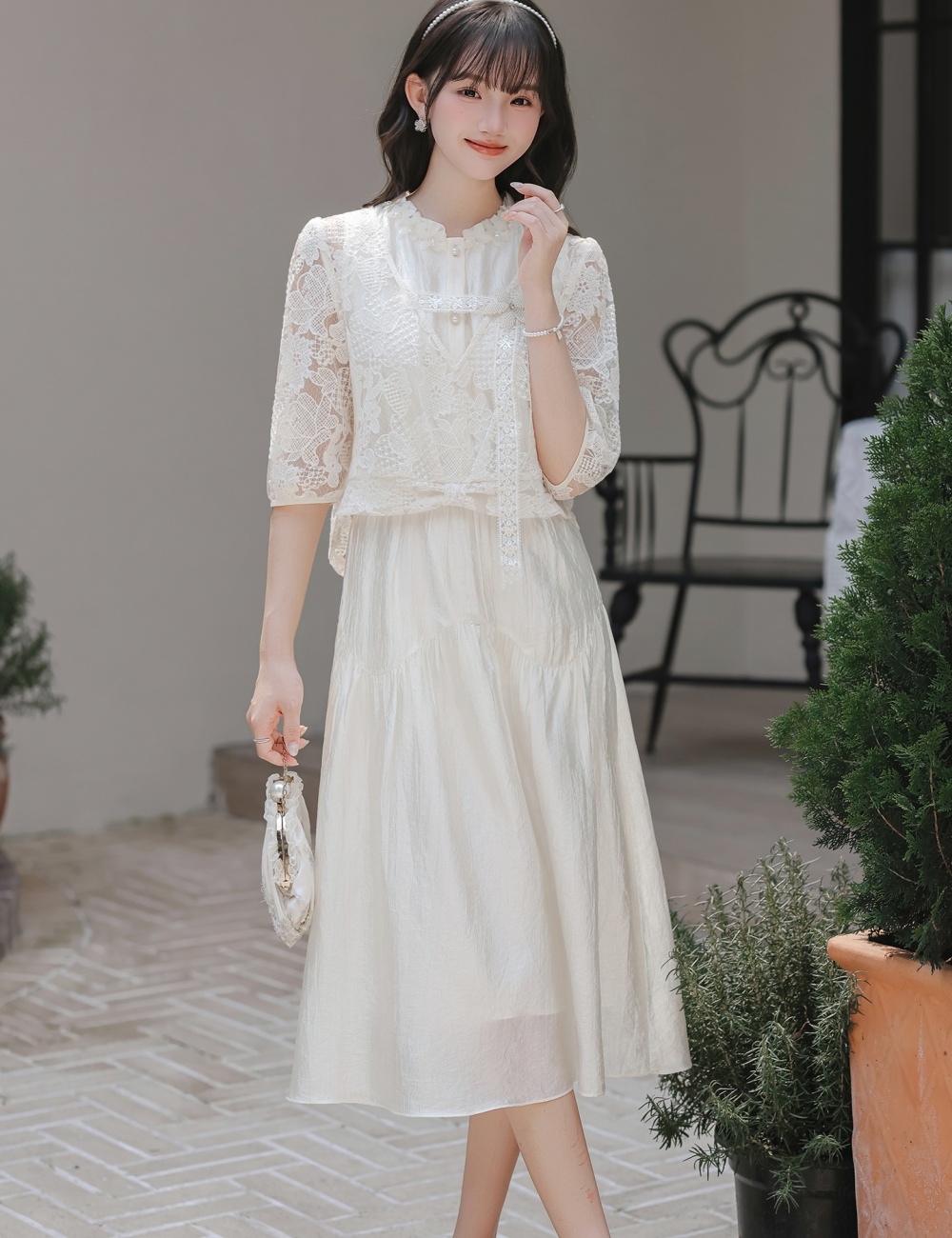 Lace small shirt summer dress 2pcs set