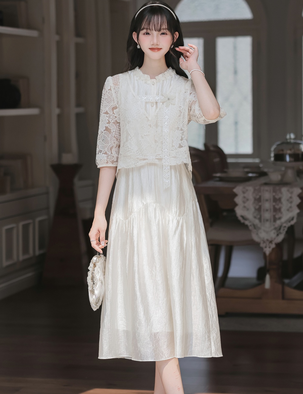 Lace small shirt summer dress 2pcs set