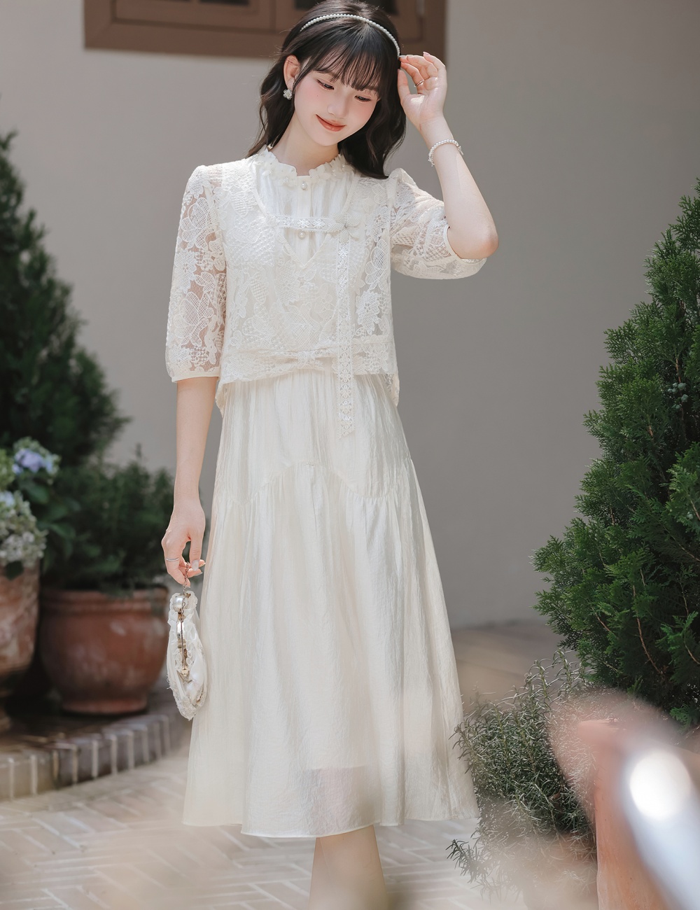 Lace small shirt summer dress 2pcs set
