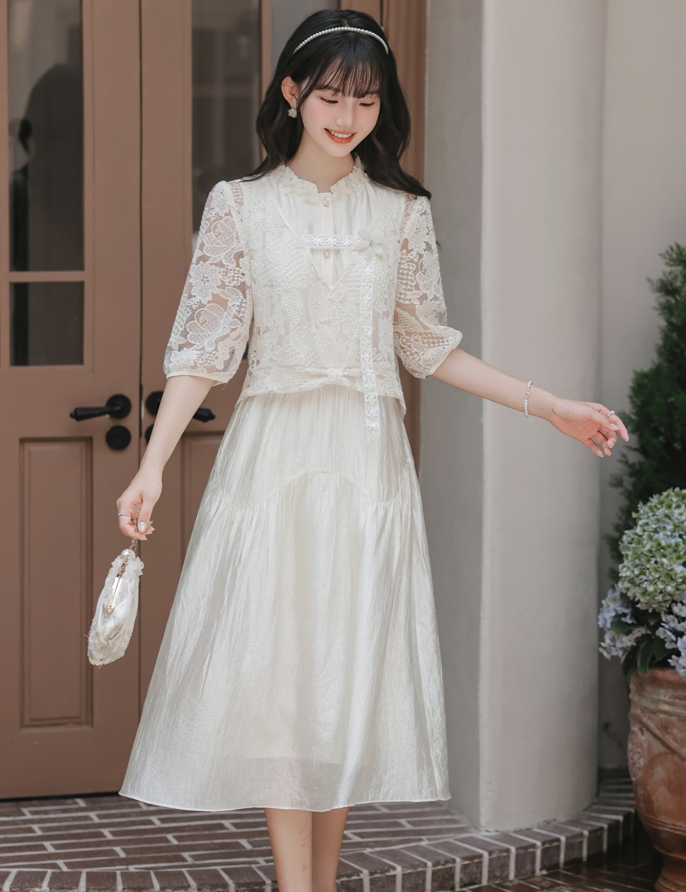 Lace small shirt summer dress 2pcs set