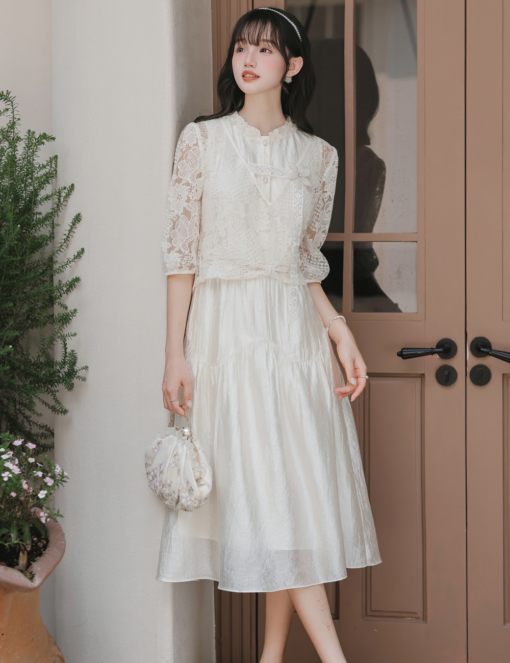 Lace small shirt summer dress 2pcs set