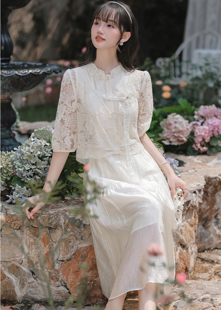 Lace small shirt summer dress 2pcs set