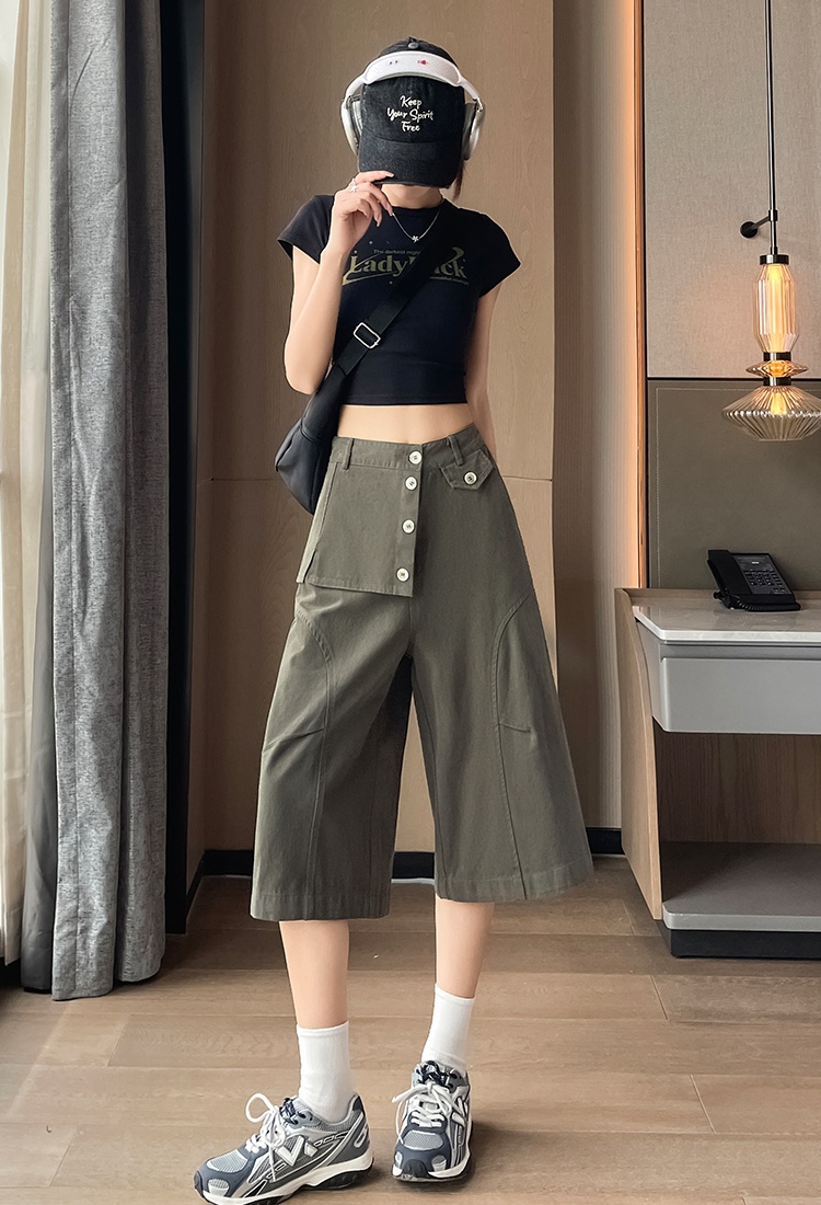 Cotton all-match work pants retro washed wide leg pants