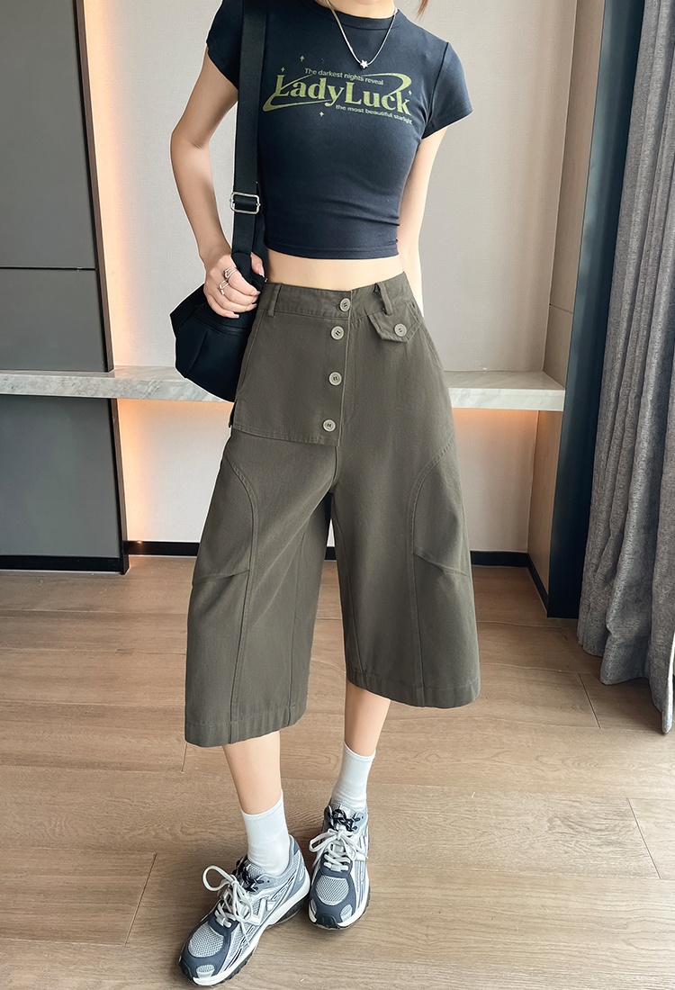 Cotton all-match work pants retro washed wide leg pants