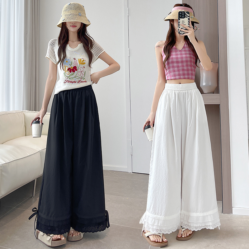 Loose ice silk wide leg pants wear cotton casual pants