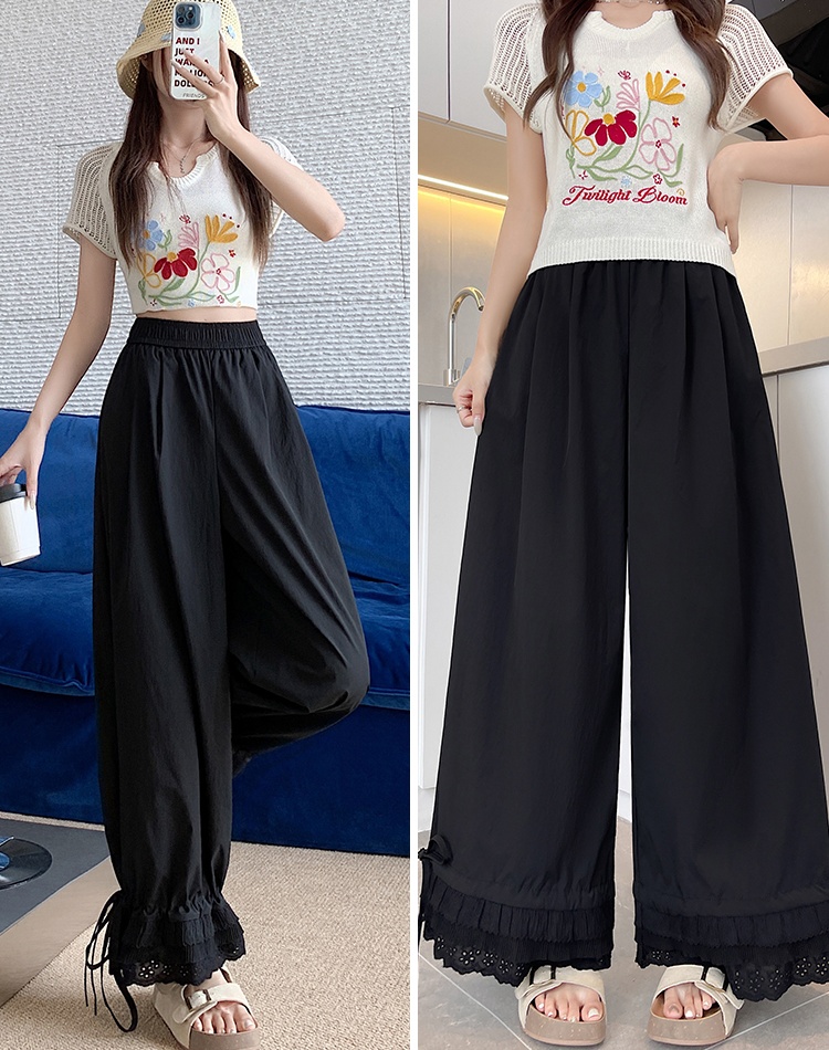 Loose ice silk wide leg pants wear cotton casual pants