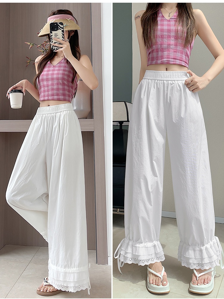 Loose ice silk wide leg pants wear cotton casual pants