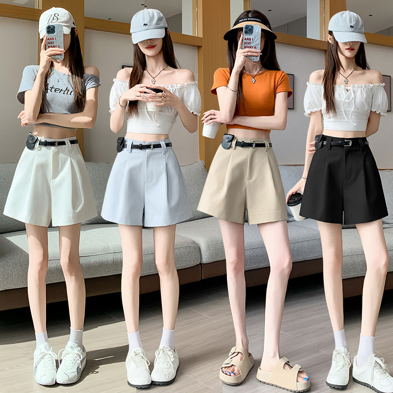 With belt shorts washed wide leg pants for women