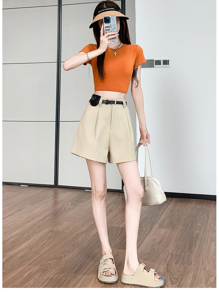 With belt shorts washed wide leg pants for women
