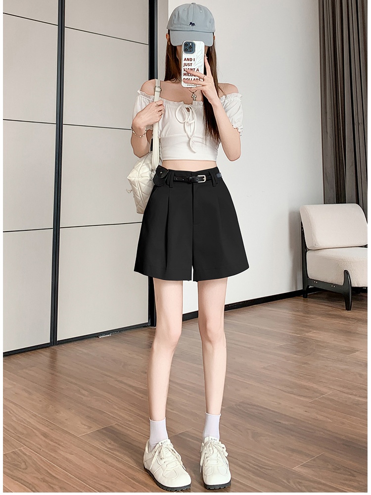 With belt shorts washed wide leg pants for women