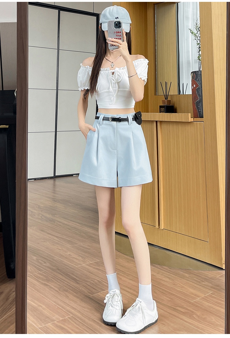 With belt shorts washed wide leg pants for women