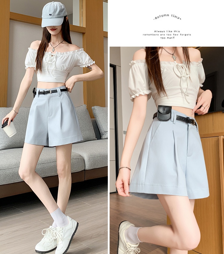 With belt shorts washed wide leg pants for women