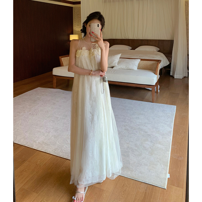 Flowers stereoscopic long dress white light luxury dress
