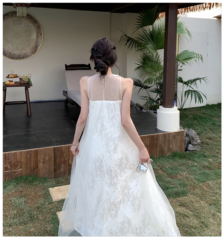 Flowers stereoscopic long dress white light luxury dress