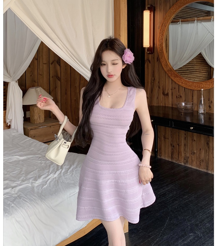 Sleeveless was white dress knitted temperament T-back for women