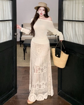 Crochet fashion tops sunscreen long skirt 2pcs set