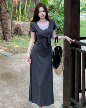 Korean style short sleeve dress summer long dress for women