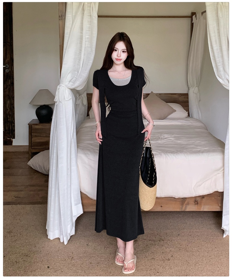 Korean style short sleeve dress summer long dress for women