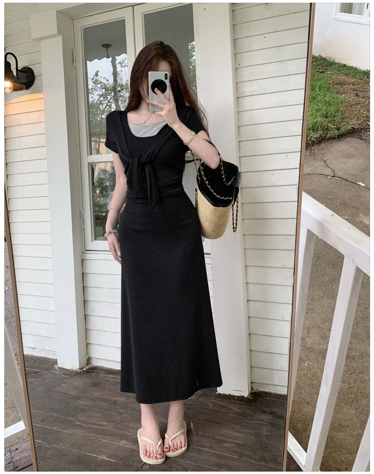 Korean style short sleeve dress summer long dress for women