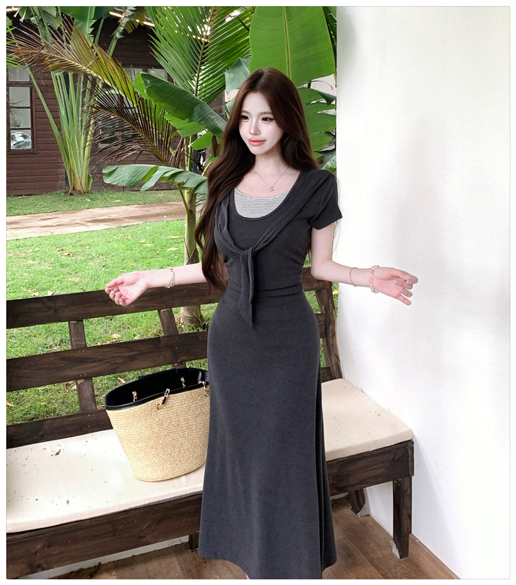 Korean style short sleeve dress summer long dress for women