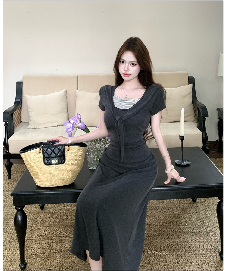 Korean style short sleeve dress summer long dress for women
