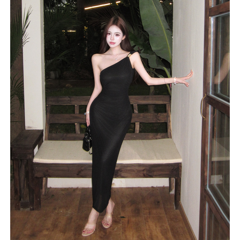 Fold package hip dress gauze formal dress for women