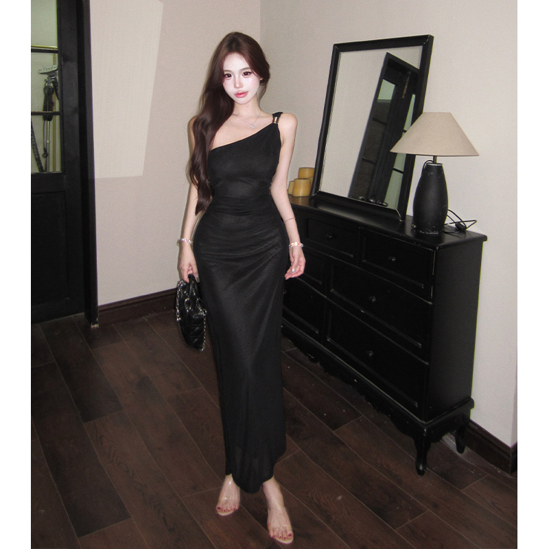 Fold package hip dress gauze formal dress for women