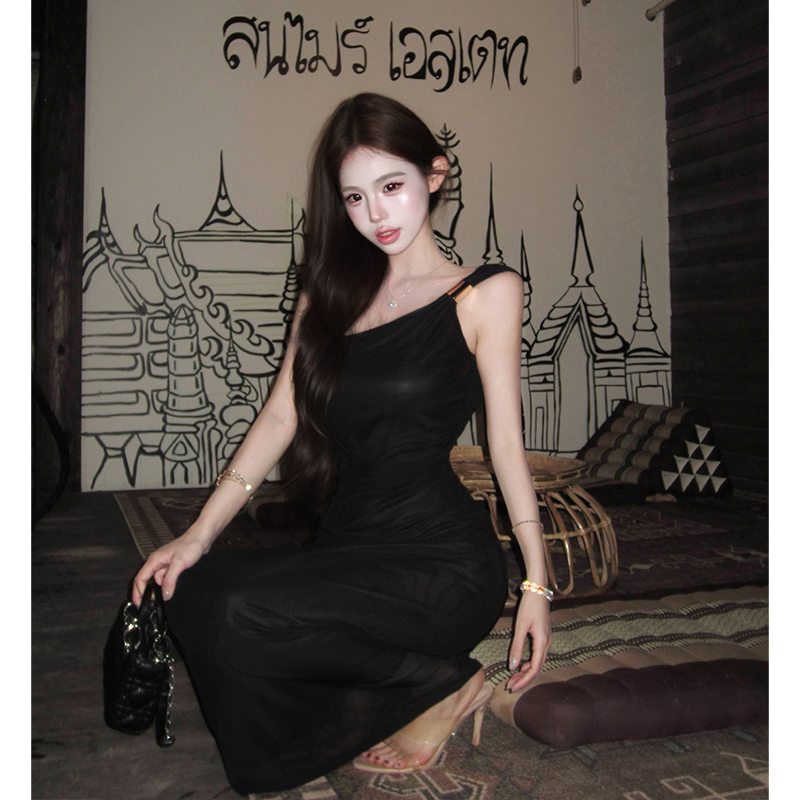 Fold package hip dress gauze formal dress for women