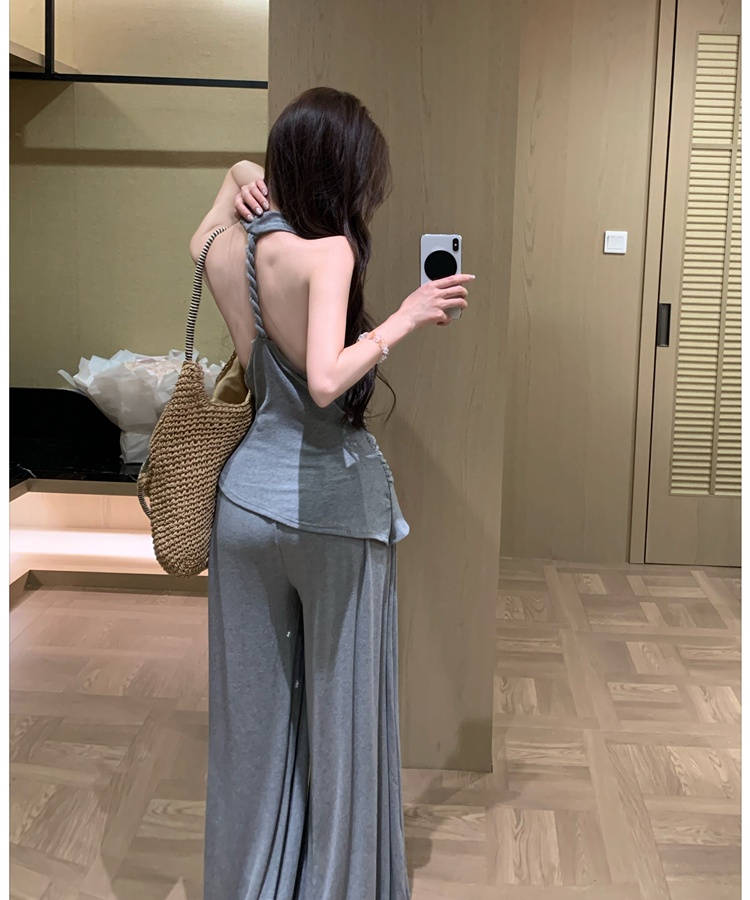 Summer sling long pants halter casual pants 2pcs set