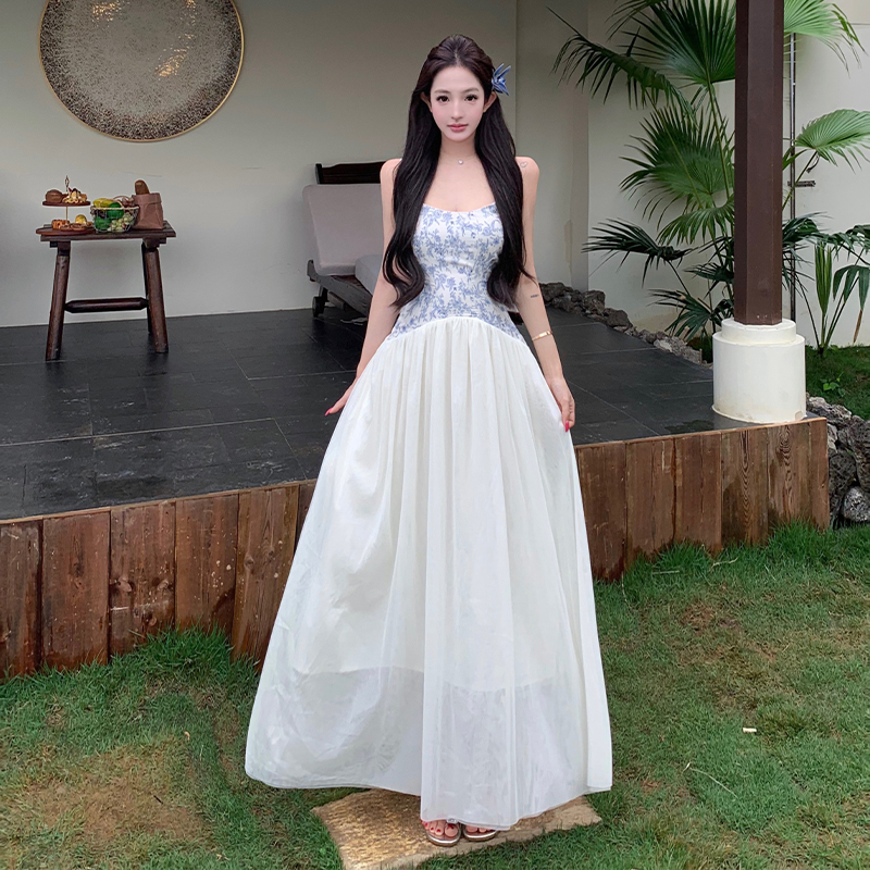 Big skirt splice long dress vacation dress for women