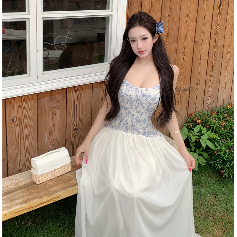 Big skirt splice long dress vacation dress for women