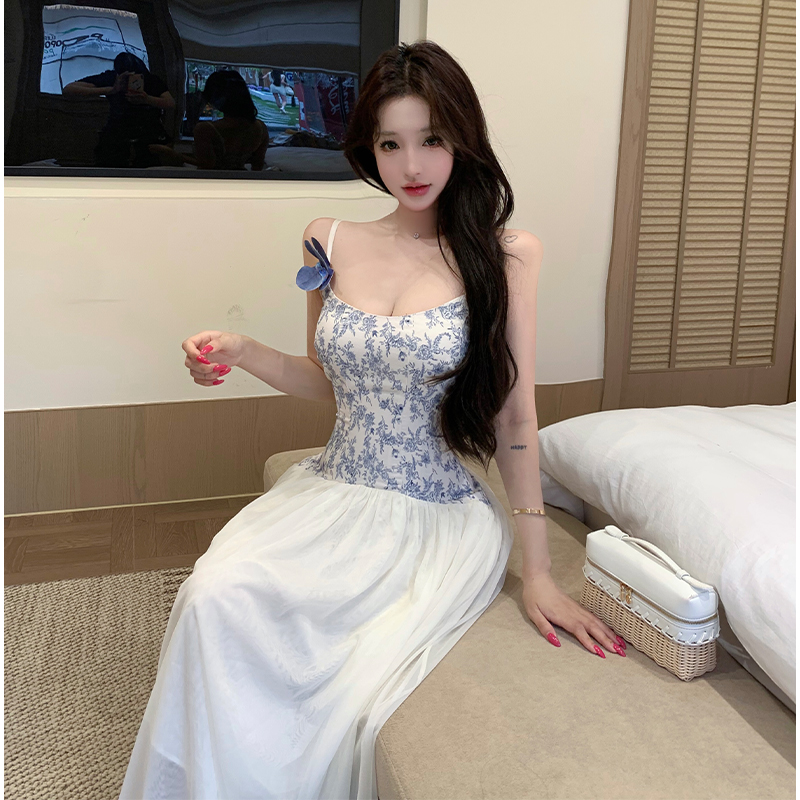 Big skirt splice long dress vacation dress for women