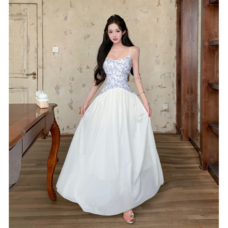 Big skirt splice long dress vacation dress for women