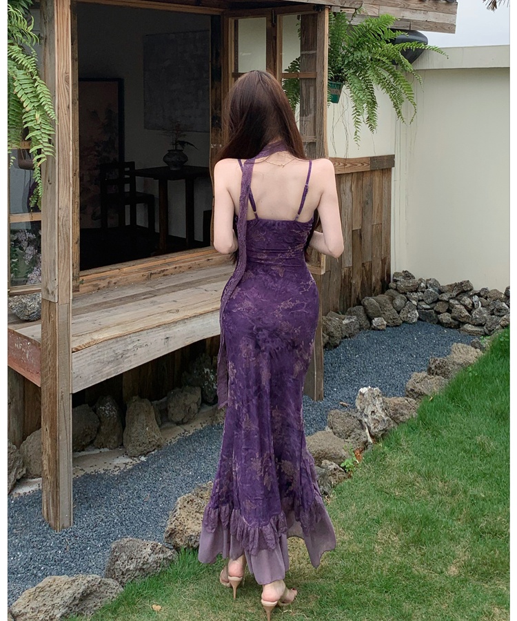 Burning flowers sling long dress temperament dress for women