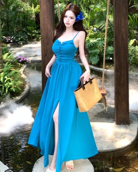 Bandage vacation beading dress halter seaside long dress