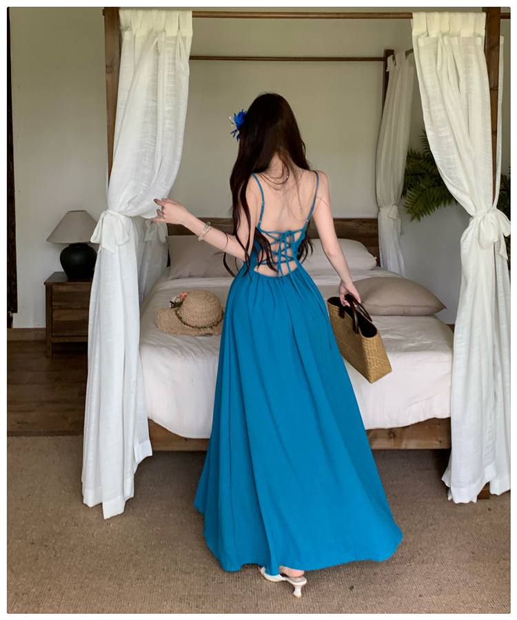 Bandage vacation beading dress halter seaside long dress