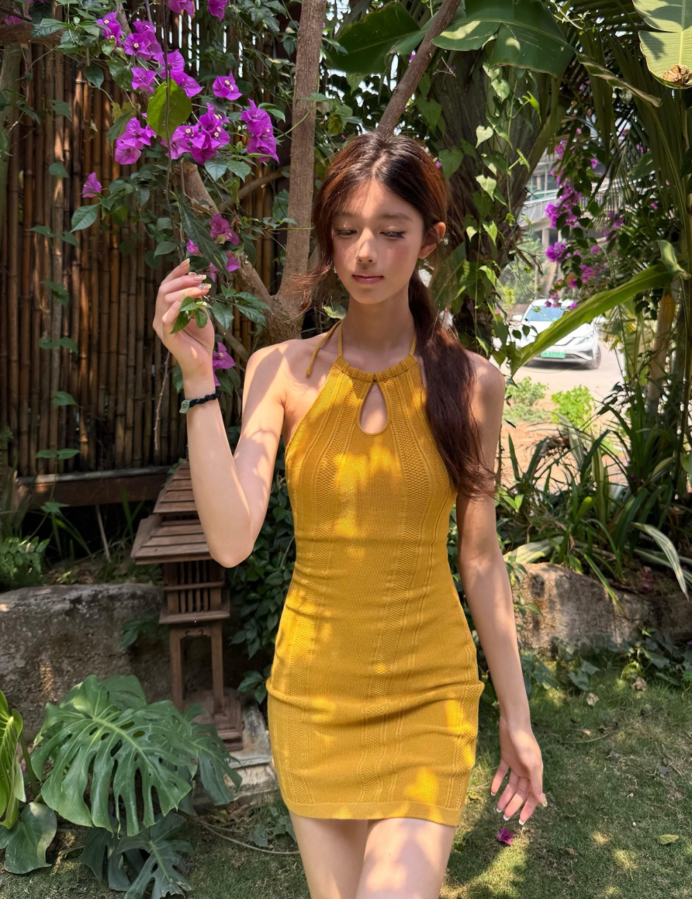 Package hip knitwear dress hollow T-back for women