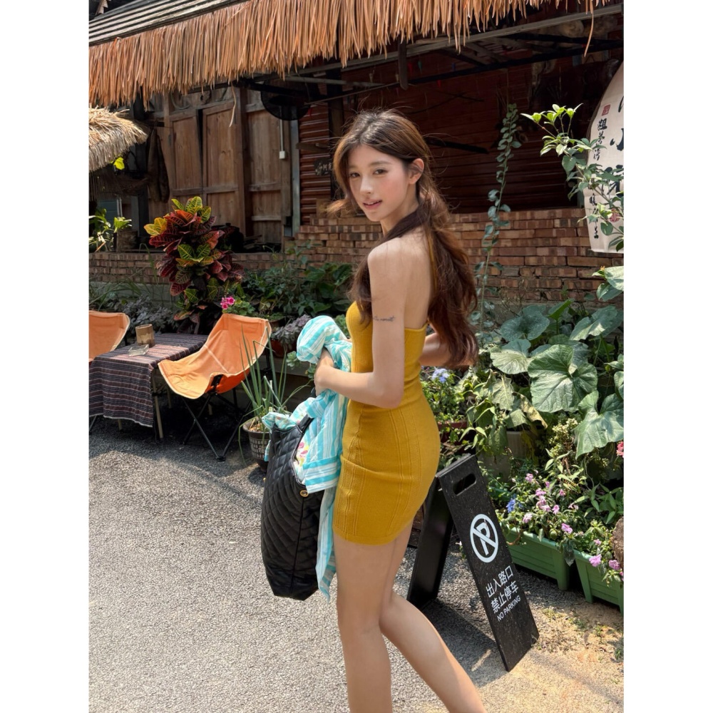 Package hip knitwear dress hollow T-back for women