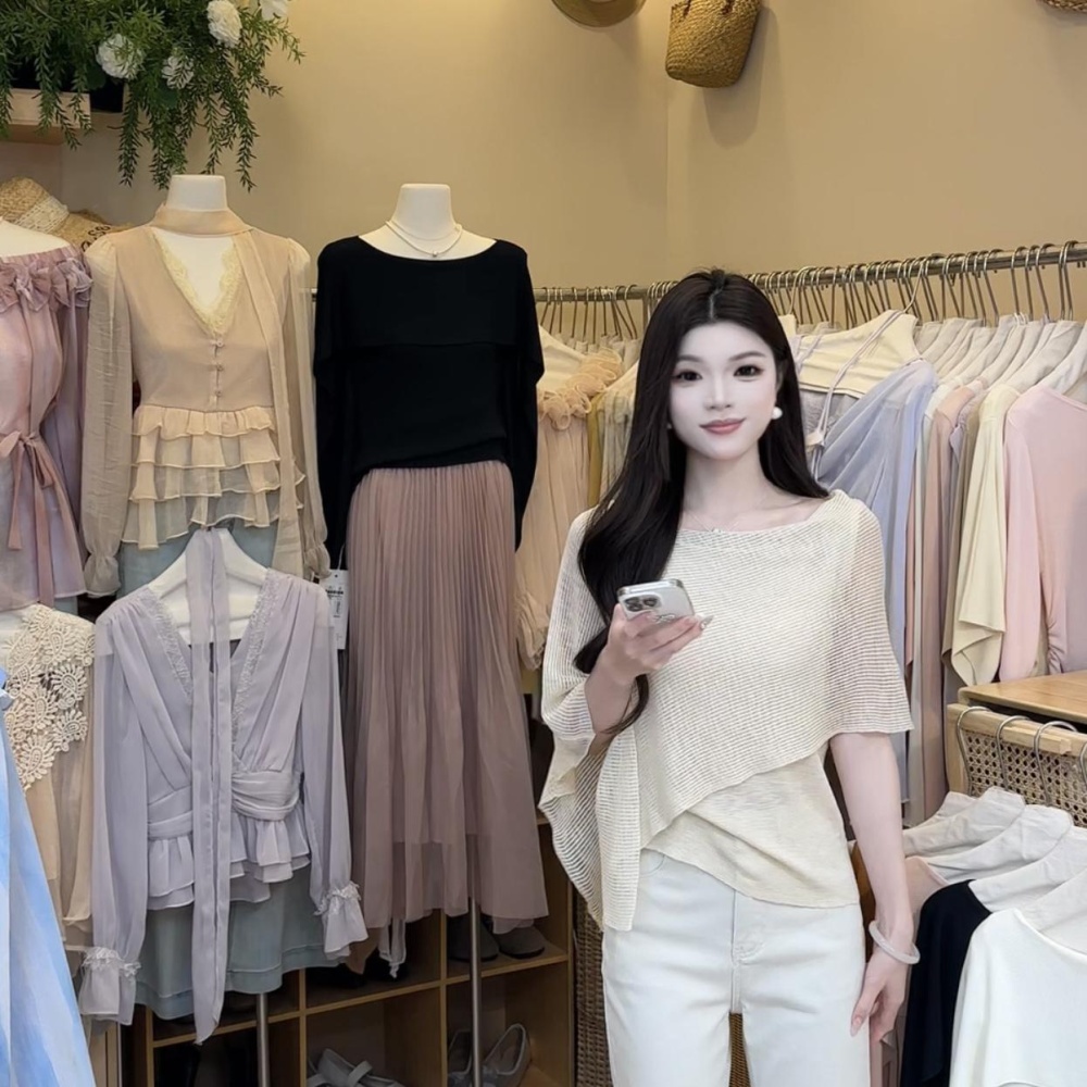 Splice Pseudo-two shawl summer Korean style tops for women